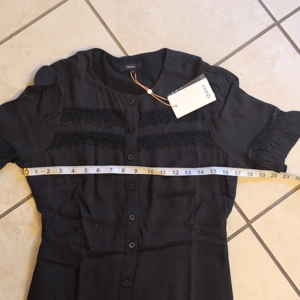 NWT Quince Dress Viscose Button Front Lace trim True Black Midi Size S - Picture 8 of 16